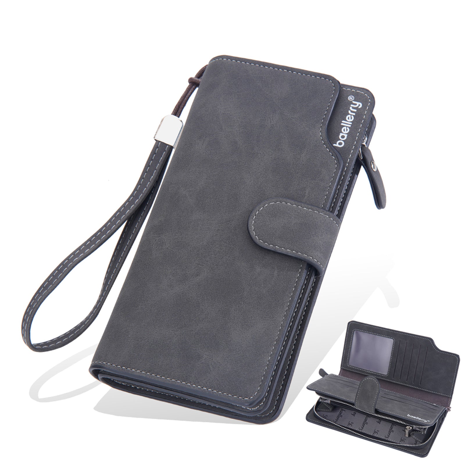 BAELLERRY S1070 Frosted PU Leather Men Long Wallet Zipper Pocket Cards Cash Holder Clutch Bag with Wrist Strap BAELLERRY S1070 Frosted PU Leather Men Long Wallet Zipper Pocket Cards Cash Holder Clutch Bag with Wrist Strap